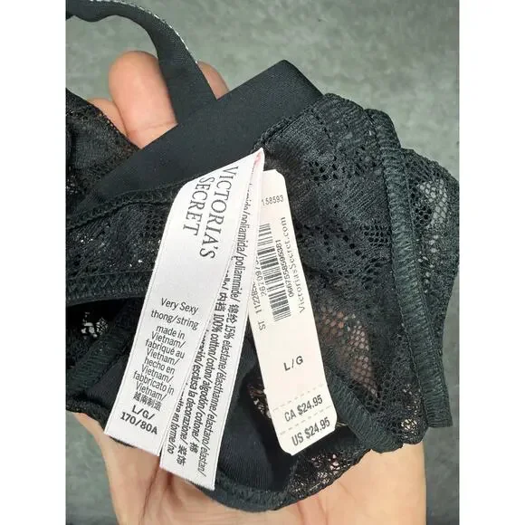 NWT Victoria’s Secret Very Sexy Black "Bling" Thong Bundle 3pc Size L - Picture 9 of 10